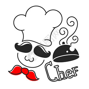厨师味道的厨师单色标志餐饮食欲菜单美食帽子厨房餐厅食谱卡通片眼镜插画