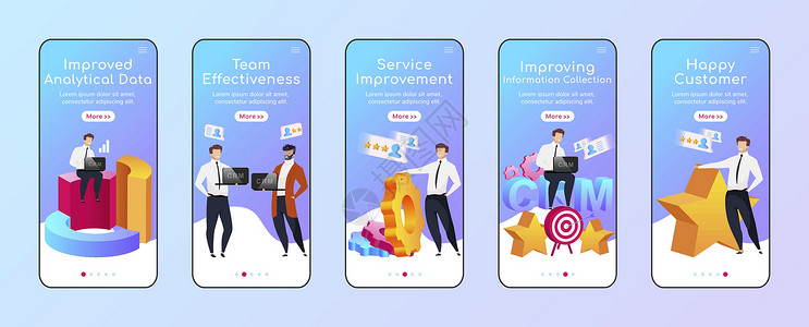 边走边玩手机CRM 载入移动应用程序屏幕平面矢量模板的改进 团队效能 演练网站步骤与字符  UXUIGUI 智能手机卡通界面外壳印刷品系列插画
