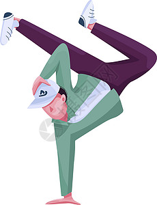 手打面街舞表演者平面颜色矢量不露面的角色 少年都市舞者 用于网页图形设计和动画的表演孤立卡通插图插画
