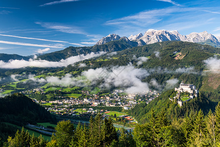 奥地利萨尔茨堡奥地利的城堡 城堡和Vi全景背景