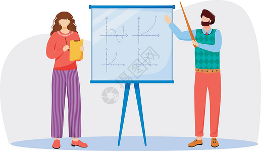 教授矢量老师在白板上解释数学图平面矢量它制作图案设计图片