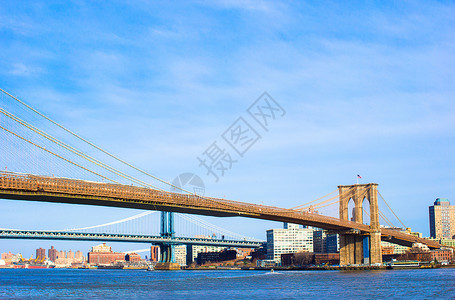 河雅景观大桥布鲁克林大桥在东河对面 从纽约市到纽约交通旅游旅行全景摩天大楼高楼市中心景观历史性场景背景