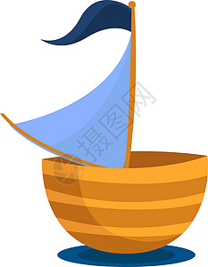 白色背景上的小木船棕色血管钓鱼船只运输木头卡通片背景图片