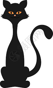 白色背景上的黑色尾巴毛皮宠物哺乳动物猫科猫咪眼睛模版插图小猫背景图片
