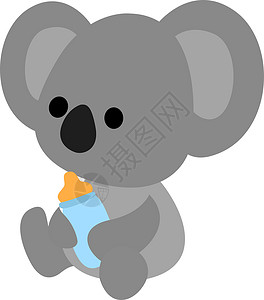 小婴儿小婴儿白色背景上的小插图动物园哺乳动物婴儿动物考拉灰色卡片卡通片叶子插画
