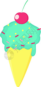白色背景上带有的冰淇淋锥体奶制品卡通片小吃奶油粉色牛奶香草胡扯味道背景图片