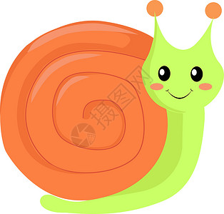 白色背景上的橙色蜗牛自然卡通片房子绿色乐趣绘画橙子动物创造力背景图片
