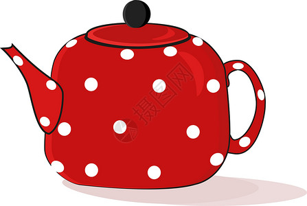 白色背景上的红色炊具家庭时间用具厨房饮料厨具烧水茶壶背景图片