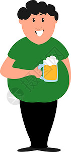 微笑马克杯男孩与在白色背景上孩子办公室派对卡通片插图玻璃酒精男人啤酒男生插画