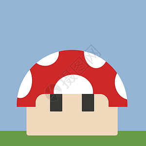红色房子素材白色背景上的蘑菇绿色红色棕色艺术品伞菌艺术植物卡通片阴影圆形插画