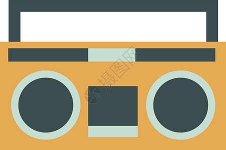 白色背景上的复古棕色古董插图海浪车站收音机扬声器音乐绿色调频背景图片