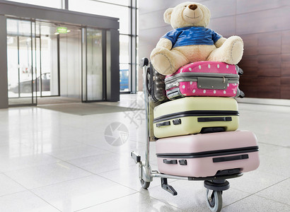 带有泰迪熊的车载行李照片背景图片