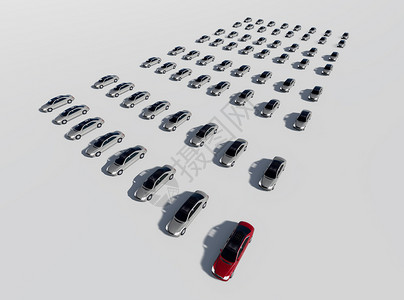 3 d 说明数百辆汽车 一辆红色用3d软件制造电脑白色数字化创新个性人群轿车顾客营业员经销商背景图片