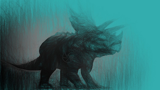三角龙恐龙的 3d 插图黑色侏罗纪艺术古生物学动物染色绘画化石喇叭爬虫背景图片