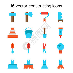 刷子图标构造和构建图标集设置贴纸木工锤子胶水工具尺寸水泥插图维修斧头背景