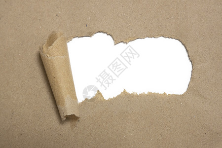 撕破的棕色包裹卷起带有空白白色副本的曲线纸背景图片