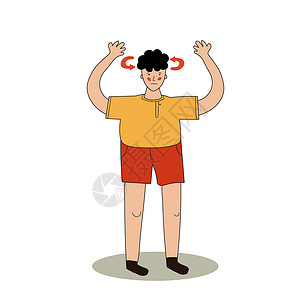 穿短裤的男孩一个穿短裤的人头晕目眩 在人类眩晕 来自太阳的中暑 手绘风格的 Vecton 插图设计图片
