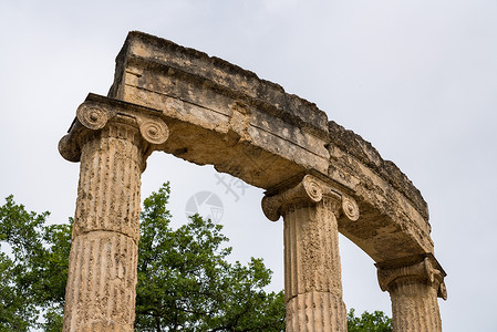 希腊奥林匹亚首届奥林匹克运动会场地的万国宫考古学游戏石头建筑学运动柱子旅游历史性避难所圆圈背景