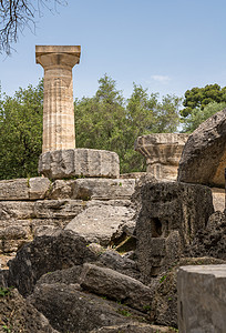 希腊奥林匹亚首届奥林匹克运动会所在地的宙斯寺庙倒塌柱子运动旅游遗产建筑学历史石头游戏历史性文明背景