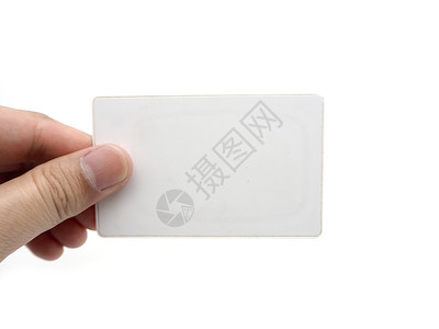 手持白色背景上孤立的空白白卡纸板标签信用礼物展示角落营销推广塑料商业背景图片