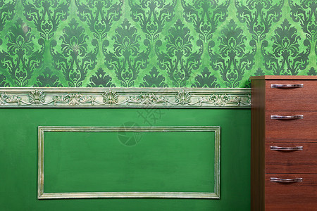 室内用绿色漆有古年元素的房间内部背景图片