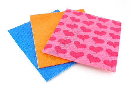 橙 粉红和蓝色白纸巾餐巾亚麻红色正方形纺织品白色乡村毛巾抹布家务背景图片