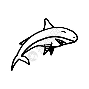 手绘黑白海涂鸦素描它制作图案钓鱼黑色绘画草图鲨鱼荒野插图野生动物动物水族馆背景图片