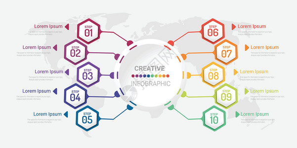 带有数字 10 选项的信息图表设计模板网站成功标签工作营销报告插图小册子推介会步骤背景图片