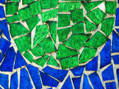 彩色玻璃摩西蓝色碎片差距马赛克边缘绿色背景图片