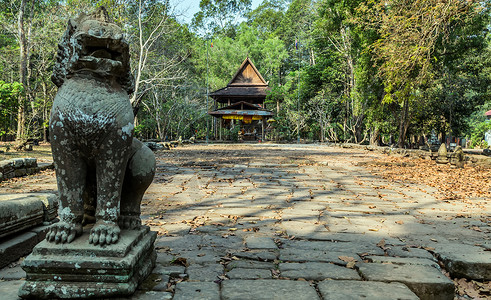 柬埔寨的吴哥Angkor Wat被毁坏砂岩收获建筑学建筑红土扫管高棉语寺庙废墟丛林背景图片