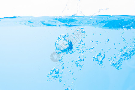 水表面和蓝水泡泡水滴波纹白色运动气泡液体飞溅蓝色流动背景