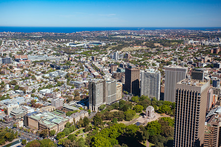 悉尼东向海德公园的空中景象花园海洋城市建筑景观植物地标码头游艇旅游澳大利亚高清图片素材