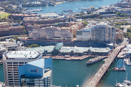 悉尼情人港悉尼的空中观望亲爱的港湾旅行摩天大楼旅游建筑天线博物馆海洋建筑学花园天空背景