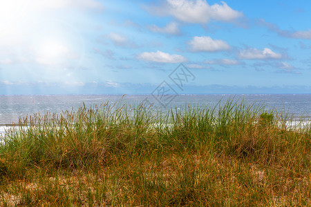 北海的防空洞海岸天空假期沙丘蓝色旅行风景晴天背景图片