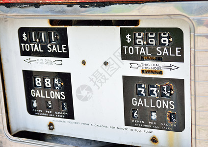古老的美国煤气泵板汽车沙漠服务路线活力汽油柴油机古董燃料车站背景图片