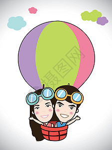 热气球上孩子卡通小孩乘坐热气球 矢量剪贴画怡乐思学生卡通片天空幸福木头旅游夹子插图运输海报设计图片