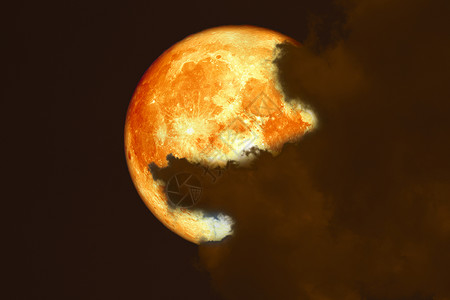 在月光云夜空上 返回的超级满血月地平线风景反射海浪海景墙纸血月天空月亮月光背景图片