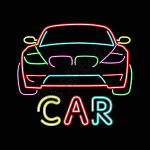 跑车广告抽象复古标志汽车霓虹灯标志复古广告牌明亮的 si插画