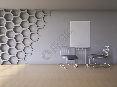 3D 转化为内置财产家具住宅桌子椅子镜框相框地面渲染办公室背景图片