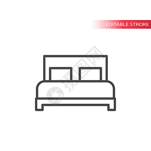 睡觉标志床或酒店标志细线矢量图标插画