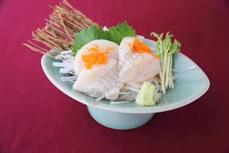 扇贝寿司鱼子扇贝海鲜食物盘子美食白色寿司午餐餐厅可口高清图片素材