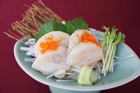 扇贝寿司餐厅饮食美食午餐食物海鲜白色寿司盘子扇贝生的高清图片素材