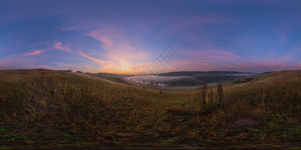 360天空河边球面360度全景的雾日出背景