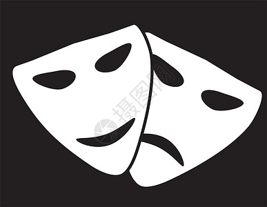 白色背景的剧场面罩图标 平板风格 戏剧面罩娱乐喜剧舞会悲伤乐趣插图艺术剧院表演演员黑色的高清图片素材
