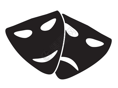 白色背景的剧场面罩图标 平板风格 戏剧面罩文化艺术娱乐黑色剧院展示喜剧演员表演电影伤心高清图片素材