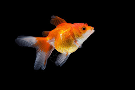 特写孤立在黑色背景上的金鱼运动宠物自由红色水族馆生活金子液体橙子白色背景图片