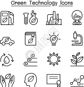 设置在细线样式中的绿色技术图标背景图片