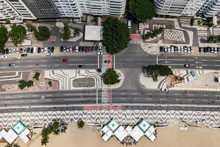 力拓里约热内卢Copacabana海滩的顶端景象天线旅行海岸旅游地面路面吸引力椰子天际假期背景