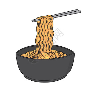 乌冬面面条矢量味道卡通片杯子午餐筷子绘画厨师美味小吃插图插画
