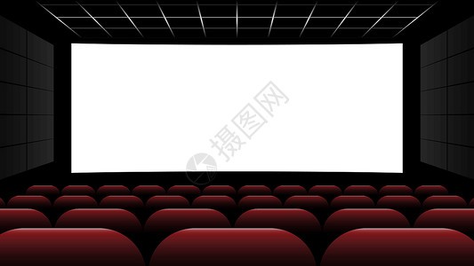 投影电影电影院电影院与空白屏幕和红色它制作图案椅子时间礼堂观众电影投影房间座位扶手椅天鹅绒插画